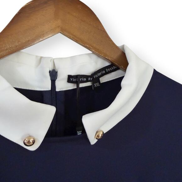 Victoria by Victoria Beckham Nitta Navy Sheath Dress XXL White Peter Pan Collar - Picture 4 of 13